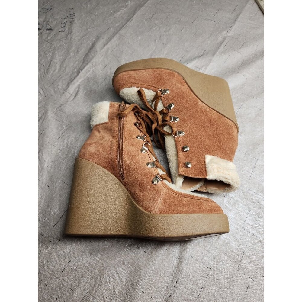 Jessica Simpson Women's Size 9 M Maelyn Wedge Booties Caramel  Leather Suede 645 - Picture 10 of 11